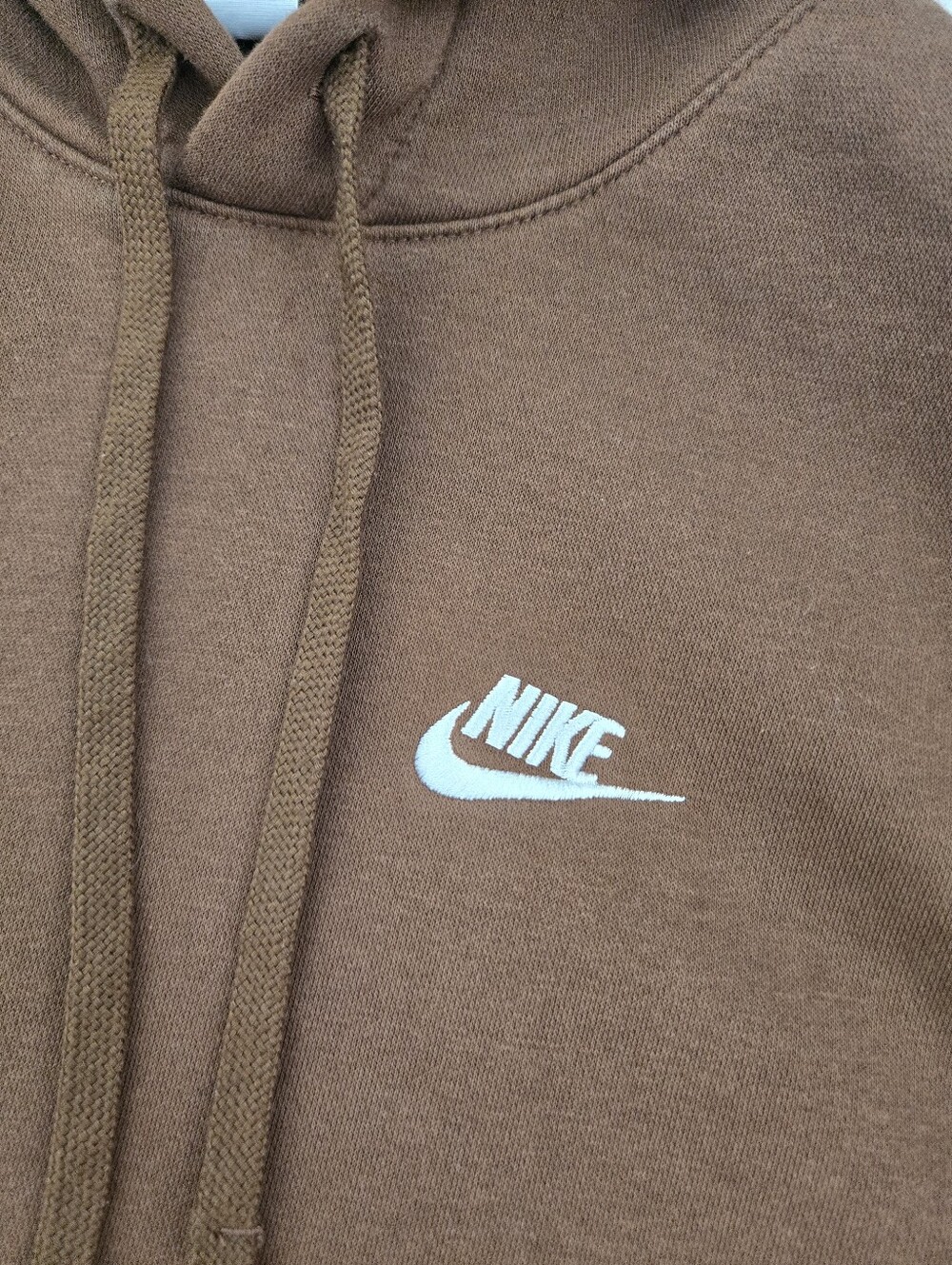 Nike Club Fleece Hoodie Swoosh Embroidered Logo. Brown. Size Small. - Picture 4 of 8